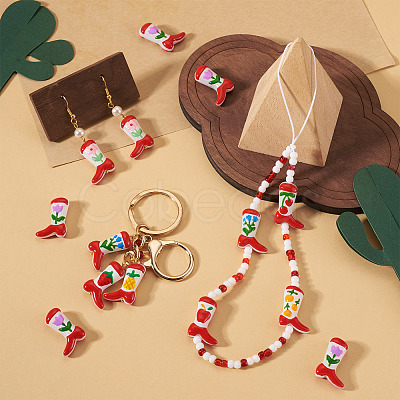 5Pcs Boot Baking Paint Glass Enamel Beads LAMP-TADJ0001-08D-1