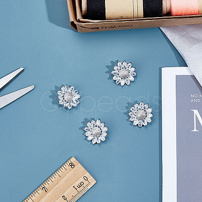 4Pcs 1-Hole Brass Pave Clear Cubic Zirconia Buttons BUTT-MA0001-15A-P-1
