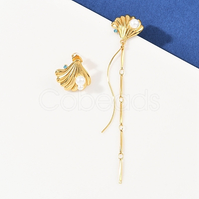 304 Stainless Steel Rhinestone Shell Shape Stud Earrings LS-EJEW-A138-01G-1