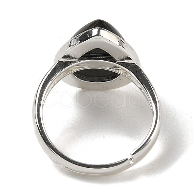 Natural Obsidian Teardrop Adjustable Rings RJEW-K371-08S-08-1