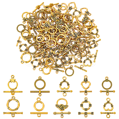 80Pcs 10 Styles Tibetan Style Alloy Toggle Clasps FIND-PH0023-32-1