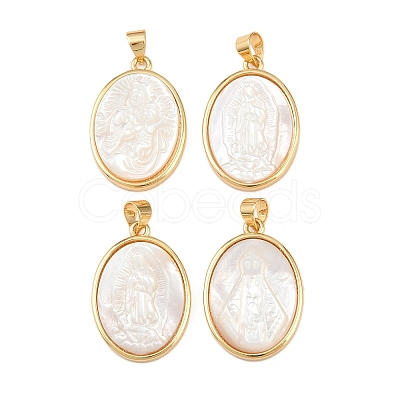 Natural White Shell Oval Pendants KK-F919-43B-G-1
