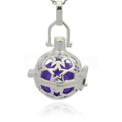Silver Color Plated Brass Hollow Round Cage Pendants KK-J226-04S-1