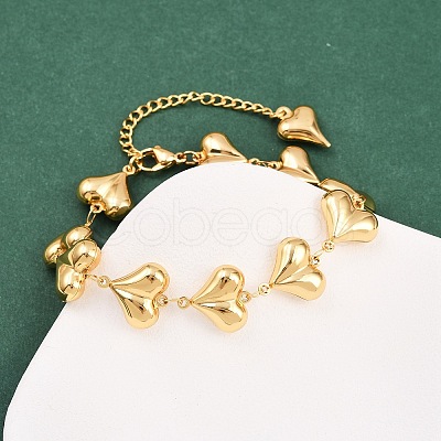 304 Stainless Steel Heart Link Chain Bracelets for Valentine's Day Gift BJEW-D359-17B-G-1