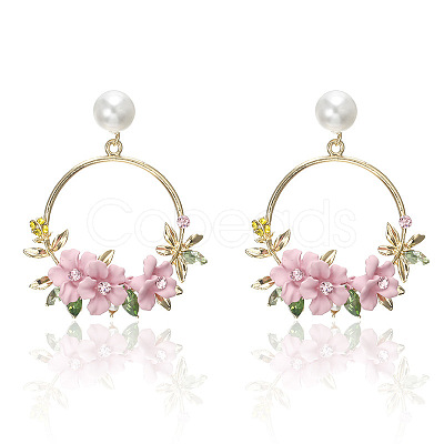 Ring with Flower Alloy & Rhinestone & Polymer Clay Stud Dangle Earrings FS-WGDD86E-04-1