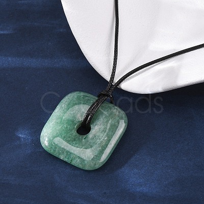 Natural Green Aventurine Square Pendants Black PU Leather Cord Necklaces NJEW-K285-01B-1