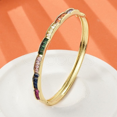 Brass Micro Pave Cubic Zirconia Hinged Bangles for Women BJEW-K274-08G-1