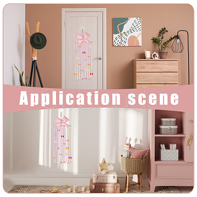 Polyester Bowknot Wooden Hairpin Hair Clip Hanging Holder Storage Organizer AJEW-WH0596-837-1