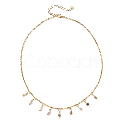 3MM Faceted Round Natural Multicolor Tourmaline Pendant Bib Necklaces with 304 Stainless Steel Cable Chains NJEW-JN05943-1