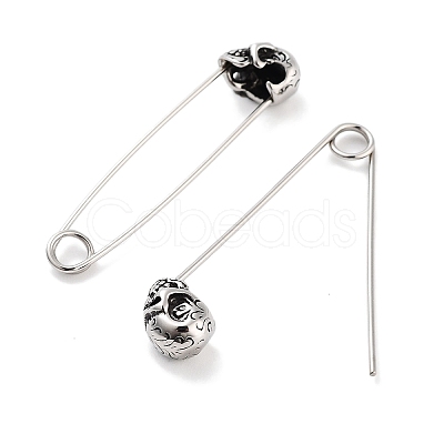 Halloween Skull 316 Surgical Stainless Steel Safety Pin Hoop Earrings for Women EJEW-Z050-29A-AS-1