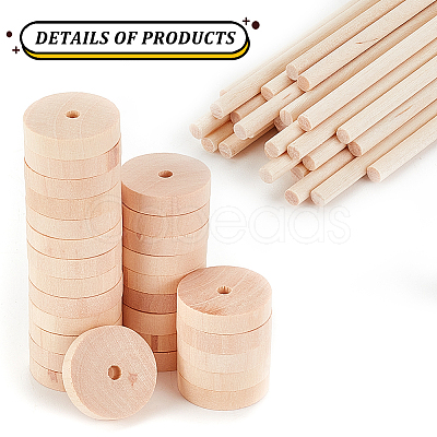 Olycraft 30 Set Chinese Cherry Wood Unfinshed Wheel & Stick DIY-OC0010-68B-1