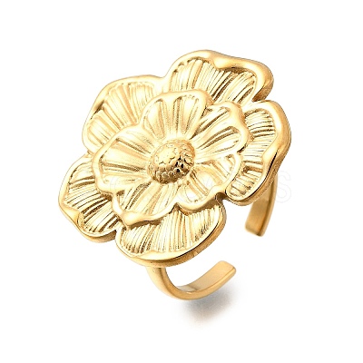 Flower 304 Stainless Steel Adjustable Cuff Rings for Women RJEW-M103-04B-G-1