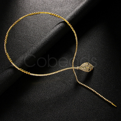 Snake Brass Crystal Rhinestone Lariat Necklaces for Women FS-WG9EF43-01-1