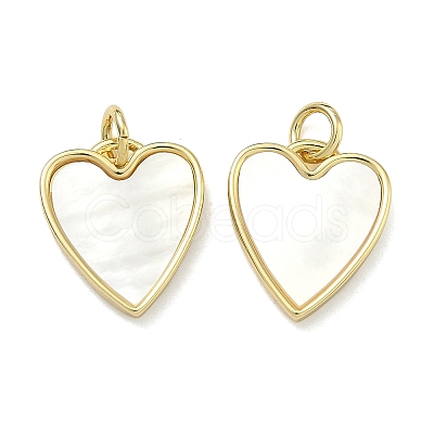 Natural Shell Pendants Brass Heart Charms KK-D229-17G-1