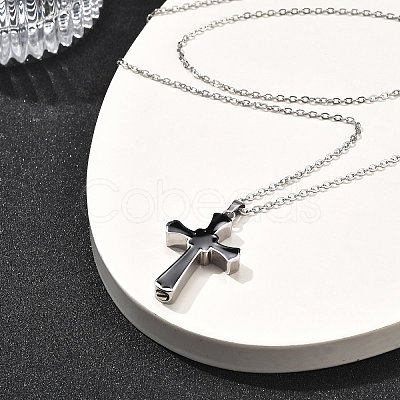 304 Stainless Steel Black Enamel Cross Urn Ashes Necklaces STAS-Z106-05P-1