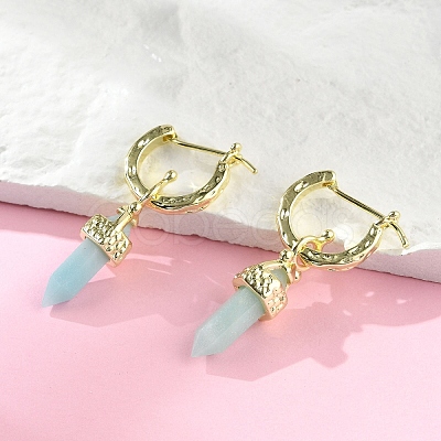 Natural Flower Amazonite Hoop Earrings EJEW-P306-01G-11-1