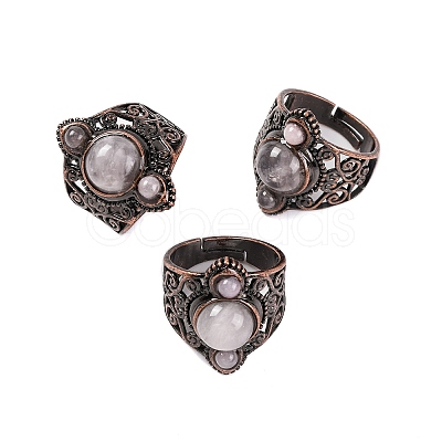 Natural Rose Quartz Retro Finger Rings RJEW-B067-01R-18-1