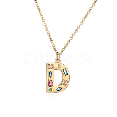 Brass Pave Colorful Cubic Zirconia Initial Pendant Necklaces for Women FS-WG02860-04-1