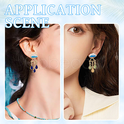 2 Pairs 2 Colors Teardrop Alloy Enamel Dangle Stud Earrings for Women EJEW-TA0001-49A-1