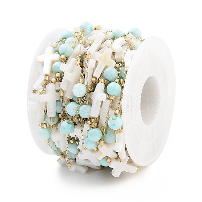 Handmade Round & Cross Natural Shell Beaded Chains CHS-P019-03G-C-1