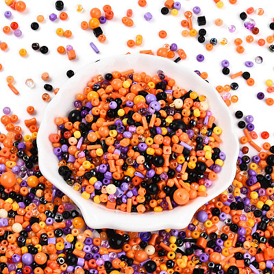 Halloween Theme Glass Seed Beads X-SEED-N007-13J-1