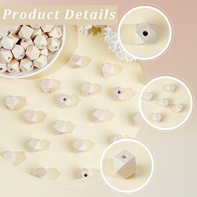 100Pcs Unfinished Wood Faceted Cube Beads WOOD-PA0001-75A-1