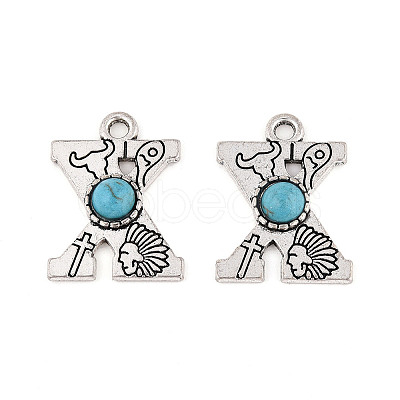Synthetic Turquoise & Alloy Pendants PALLOY-H146-01AS-X-1