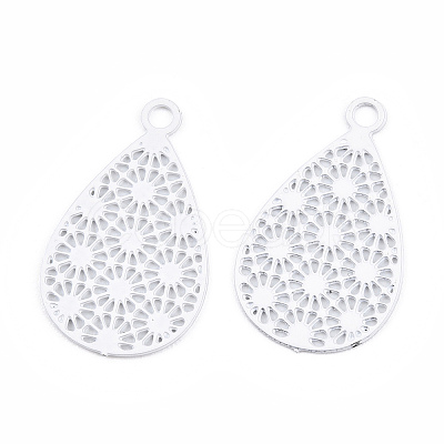 Spray Painted 430 Stainless Steel Filigree Pendants STAS-WH0047-78L-1