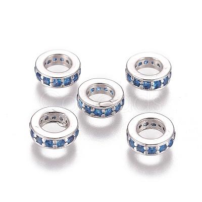 Brass Cubic Zirconia European Beads KK-E772-02A-P-1