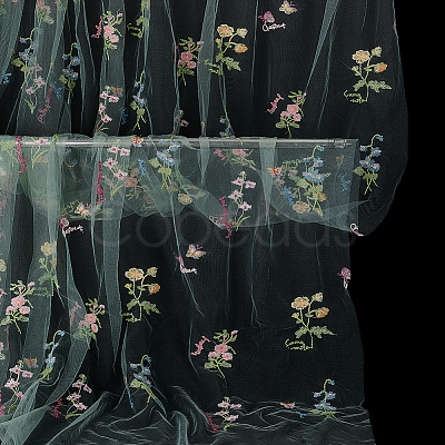 2 Yards Polyester Embroidery 3D Flower Mesh Fabrics DIY-WH0622-383E-1