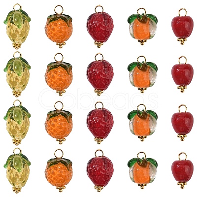 25Pcs 5 Styles Handmade Lampwork Pendants PALLOY-YW00073-1