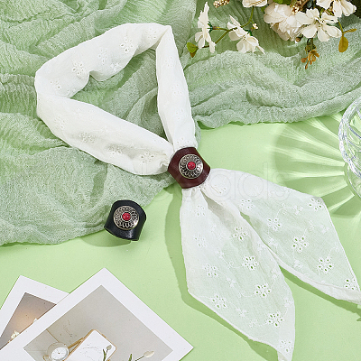 2Pcs 2 Colors Leather & Alloy & Synthetic Turquoise Scarf Clips AJEW-CL0005-24B-1