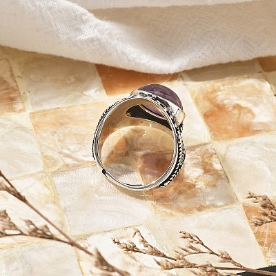 Natural & Synthetic Gemstone Adjustable Rings RJEW-I108-03AS-1