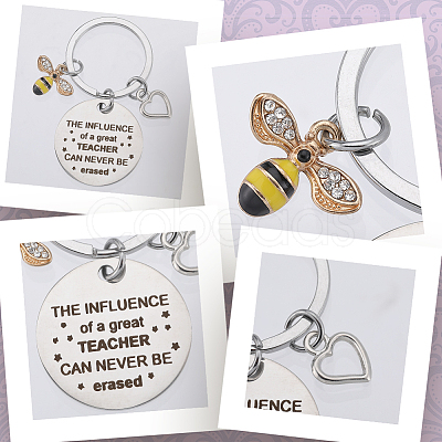 Teachers' Day Alloy Enamel Bee Pendant Keychain KEYC-WH0032-49-1