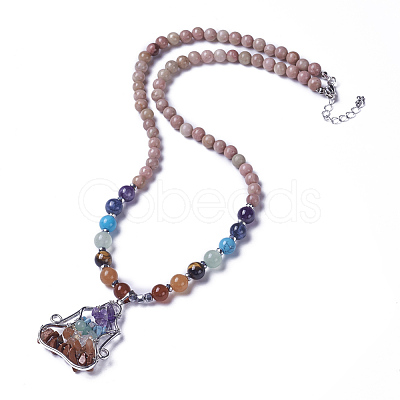 Natural & Synthetic Gemstone and Rhodochrosite Pendant Necklaces NJEW-G324-A01-1