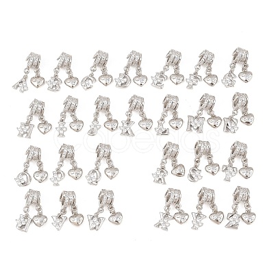 Alphabet Brass Micro Pave Clear Cubic Zirconia Pendants KK-Z151-20P-1
