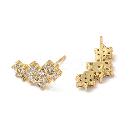 Rack Plating Brass Heart Stud Earrings with Cubic Zirconia EJEW-D061-50G-1