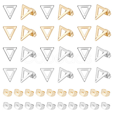 80Pcs 2 Colors 201 Stainless Steel Triangle Stud Earring Findings with Hole & 304 Stainless Steel Pins &and Ear Nuts STAS-UN0046-99-1