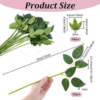 50Pcs Silk Fabric & Plastic Artificial Rose Leaf AJEW-PH0008-12-1