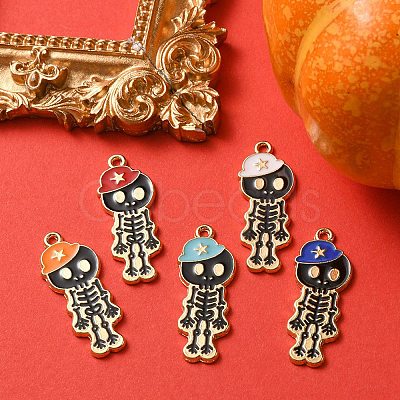 5Pcs 5 Colors Alloy Enamel Pendants ENAM-YW0002-48-1