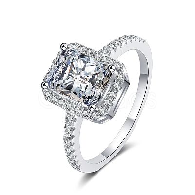 Rhodium Plated 925 Sterling Silver Micro Pave 8.2x4.9mm Moissanite Finger Rings for Women WG8E258-75-1