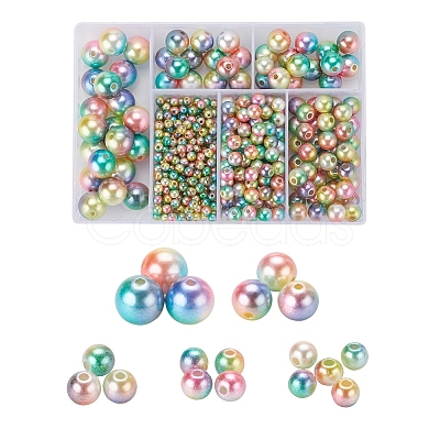 497Pcs 5 Style Rainbow ABS Plastic Imitation Pearl Beads OACR-YW0001-07B-1