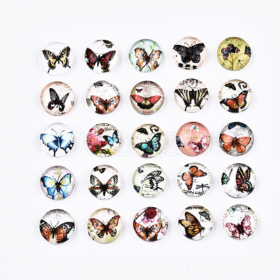 Printed Glass Half Round/Dome Cabochons GGLA-N004-10mm-C1-1