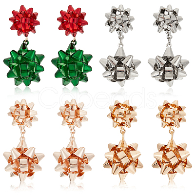 ANATTASOUL 4 Pairs 4 Colors Christmas Star Alloy Dangle Stud Earrings for Women EJEW-AN0002-26-1