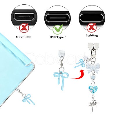 1 Set Heart & Bowknot Zinc Alloy Acrylic Mobile Phone Holders & Pendant Decorations AJEW-ME0002-81A-1