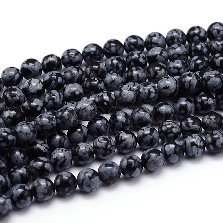 Natural Snowflake Obsidian Round Bead Strands X-G-J303-09-6mm-1