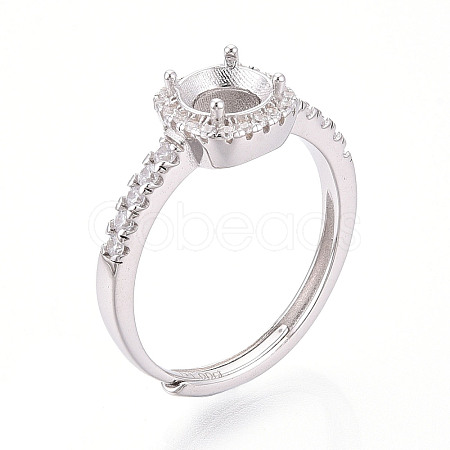 Rhodium Plated 925 Sterling Silver Micro Pave Cubic Zirconia Engagement Solitaire Adjustable Ring Settings STER-T008-13P-1