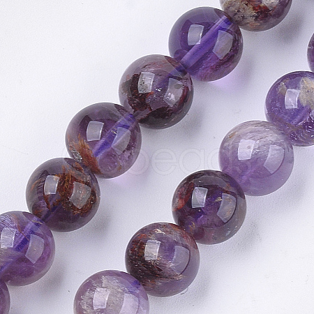 Natural Purple Phantom Quartz Purple Lodolite Quartz Beads Strands G-S333-12mm-030-01-1