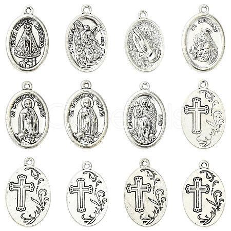 60Pcs 6 Styles Religion Tibetan Style Alloy Pendants FIND-CJ0005-79-1