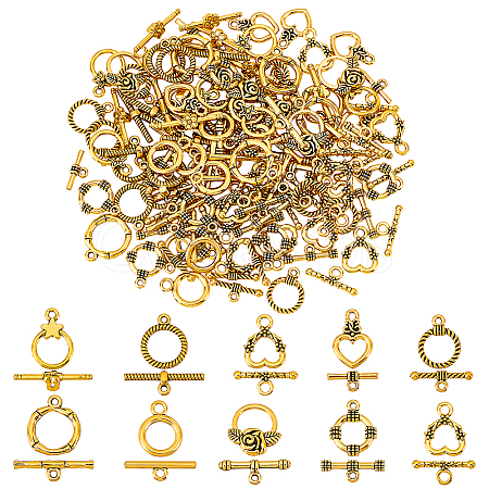 80Pcs 10 Styles Tibetan Style Alloy Toggle Clasps FIND-PH0023-32-1
